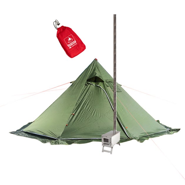 Kotatelttasetti kamiinalla 2 vihre&auml;