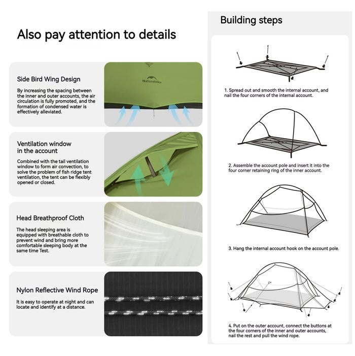 Teltta Kahden hengen ultrakevyt 20D Nylon, vihre&auml;