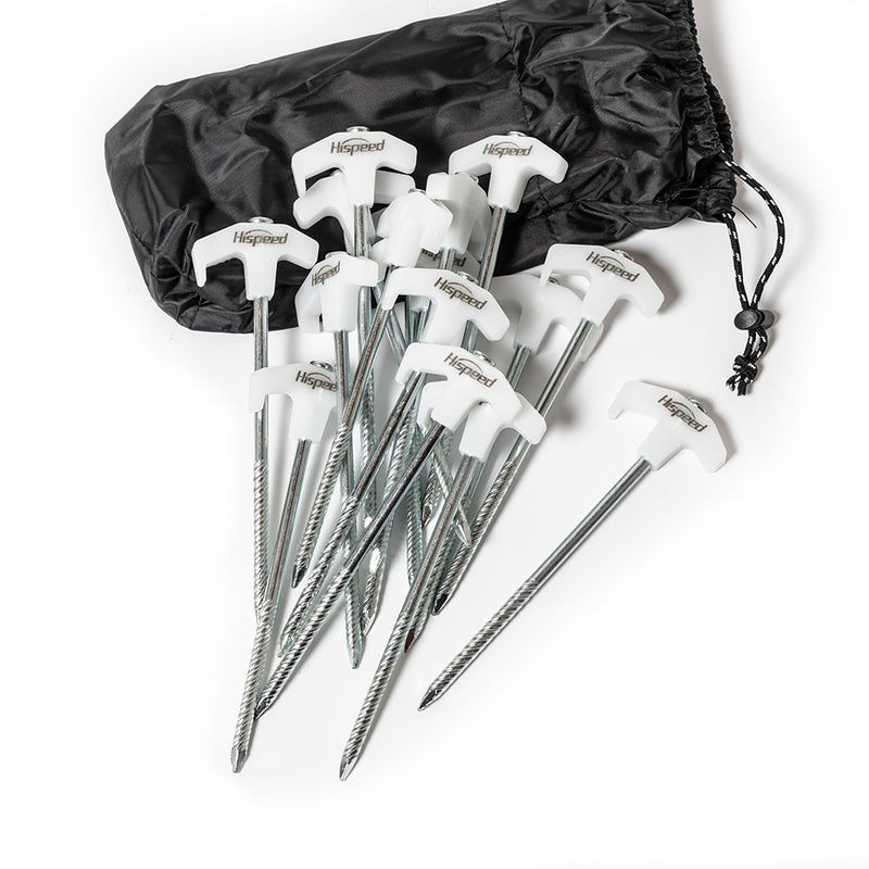 Telttakiilat on j&auml;re&auml;t, voi iske&auml; kivell&auml; tai vasaralla j&auml;&auml;tyneeseen maaper&auml;&auml;n. Paino 1,1kg pusseineen, jos haluaa tingata painossa j&auml;tt&auml;&auml; ne kotiin.