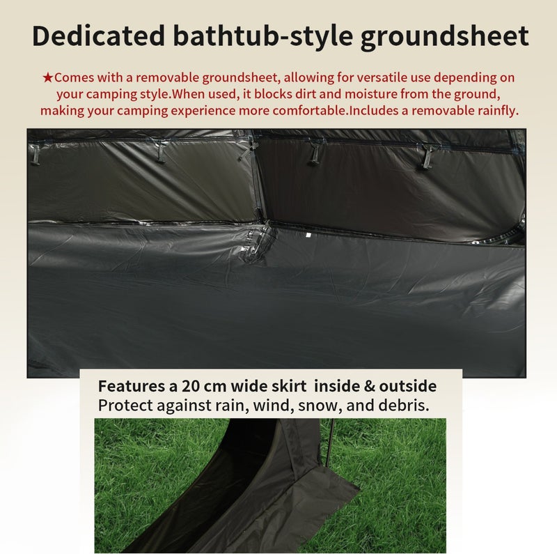 Lumiliepeet sis&auml; sek&auml; ulkopuolella. Viima ei puhalla telttaan ja lattian kanssa k&auml;ytettyn&auml; teltta on my&ouml;s hy&ouml;nteistiivis.